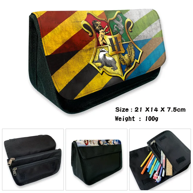 Harry Potter Inspired Pencil Case – Hogwarts 4 House Crests Full Color Print, Large Capacity Stationery Pouch with Double Zipper for Students & Fans